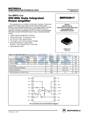 MRFIC0917 datasheet - 900 MHz GSM CELLULAR INTEGRATED POWER AMPLIFIER GaAs MONOLITHIC INTEGRATED CIRCUIT