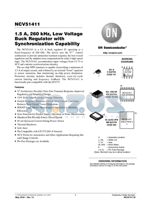 NCV51411 datasheet - 1.5 A, 260 kHz, Low Voltage Buck Regulator with Synchronization Capability