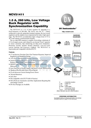 NCV51411MNR2G datasheet - 1.5 A, 260 kHz, Low Voltage Buck Regulator with Synchronization Capability