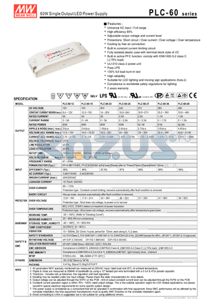 PLC-60 datasheet - 60W Single Output LED Power Supply