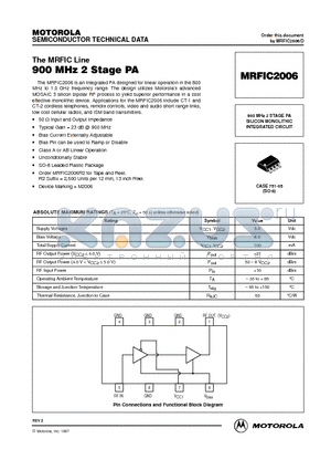 MRFIC2006 datasheet - 900 MHz 2 STAGE PA SILICON MONOLITHIC INTEGRATED CIRCUIT