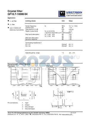 QF10.7-10000 datasheet - Crystal filter