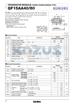 QF15AA40 datasheet - TRANSISTOR MODULE THREE PHASES BRIDGE TYPE