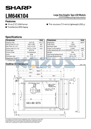 LM64K104 datasheet - Large Size Graphic Type LCD Module(FA/POS/Measuring instruments)