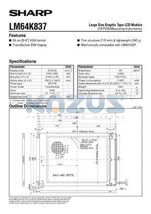 LM64K837 datasheet - Large Size Graphic Type LCD Module(FA/POS/Measuring instruments)