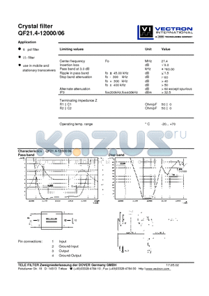 QF21.4-12000 datasheet - Crystal filter