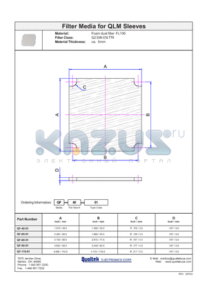 QF-80-01 datasheet - Filter Media for QLM Sleeves