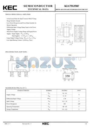 KIA75S358F datasheet - BIPOLAR LINEAR INTEGRATED CIRCUIT (SINGLE OPERATIONAL AMPLIFIER)