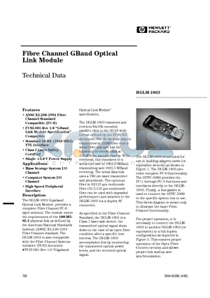HGLM-1063 datasheet - Fibre Channel GBaud Optical Link Module