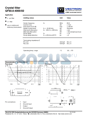 QF60.0-4000-02 datasheet - Crystal filter