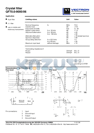 QF70.0-9000-06 datasheet - Crystal filter