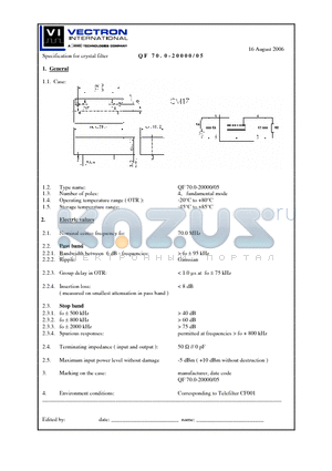 QF700-20000-05 datasheet - Specification for crystal filter