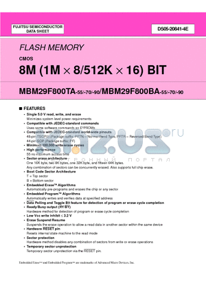 MBM29F800BA-90PFTN datasheet - 8M (1M X 8/512K X 16) BIT