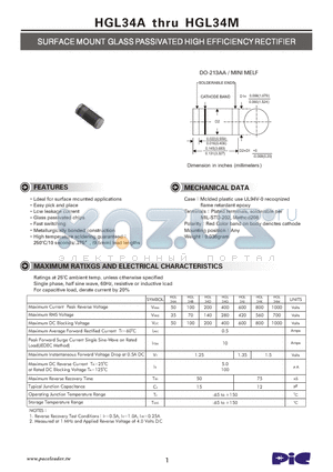 HGL34A datasheet - SURFACE MOUNT GLASS PASSIVATED HIGH EFFICIENCY RECTIFIER