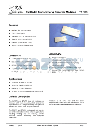 QFMR5-434-128 datasheet - FM Radio Transmitter & Receiver Modules