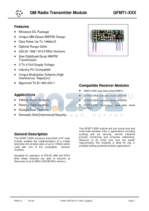 QFMT1-916 datasheet - QM Radio Transmitter Module