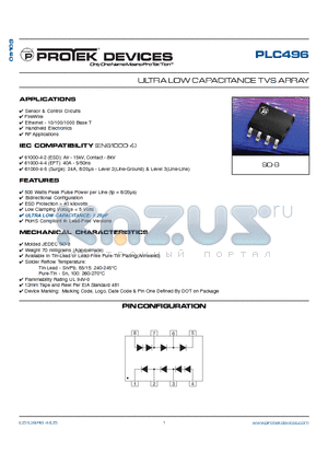 PLC496 datasheet - ULTRA LOW CAPACITANCE TVS ARRAY