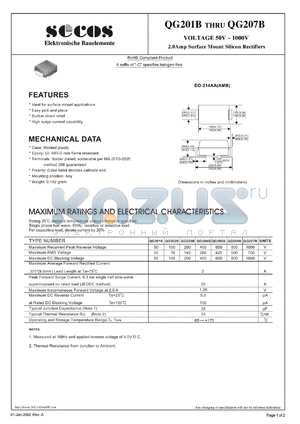 QG201B datasheet - VOLTAGE 50V ~ 1000V 2.0Amp Surface Mount Silicon Rectifiers