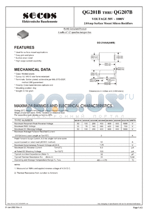 QG203B datasheet - VOLTAGE 50V ~ 1000V 2.0Amp Surface Mount Silicon Rectifiers