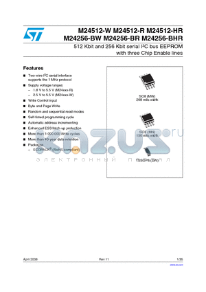 M24256-BHR datasheet - 512 Kbit and 256 Kbit serial IbC bus EEPROM with three Chip Enable lines