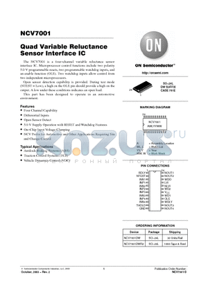 NCV7001 datasheet - Quad Variable Reluctance Sensor Interface IC