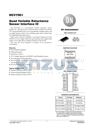 NCV7001 datasheet - Quad Variable Reluctance Sensor Interface IC