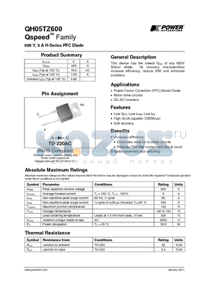 QH05TZ600 datasheet - 600 V, 5 A H-Series PFC Diode