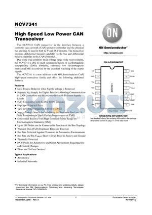 NCV7341 datasheet - High Speed Low Power CAN Transceiver