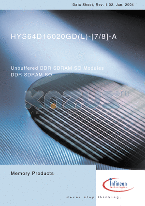 HYS64D16020GDL-7-A datasheet - Unbuffered DDR SDRAM SO Modules