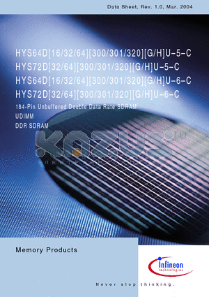 HYS64D16301HU-5-C datasheet - 184-Pin Unbuffered Double Data Rate SDRAM