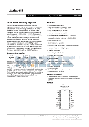 ISL8540IVEZ-T datasheet - DC/DC Power Switching Regulator