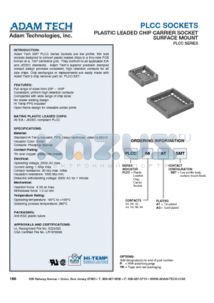 PLCC68ATSMT datasheet - PLASTIC LEADED CHIP CARRIER SOCKET SURFACE MOUNT