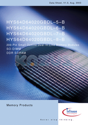 HYS64D64020GBDL-5-B datasheet - 200-Pin Small Outline Dual-In-Line Memory Modules