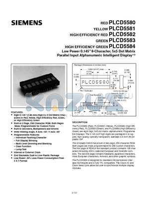 PLCD5581 datasheet - Low Power 0.145 8-Character, 5x5 Dot Matrix Parallel Input Alphanumeric Intelligent Display