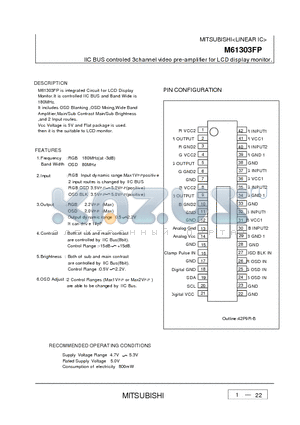 M61303FP datasheet - IIC BUS controled 3channel video pre-amplifier for LCD display monitor