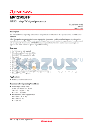 M61250BFP datasheet - NTSC 1 chip TV signal processor