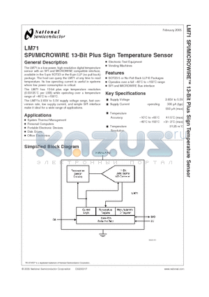LM71CISD datasheet - SPI/MICROWIRE 13-Bit Plus Sign Temperature Sensor