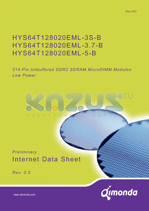 HYS64T128020EML-3S-B datasheet - 214-Pin Unbuffered DDR2 SDRAM MicroDIMM Modules Low Power