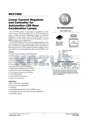 NCV7680 datasheet - Linear Current Regulator and Controller for Automotive LED Rear Combination Lamps