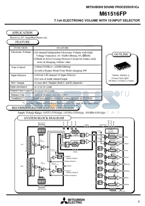 M61516FP datasheet - MITSUBISHI SOUND PROCESSOR ICs 7.1ch ELECTRONIC VOLUME WITH 10 INPUT SELECTOR