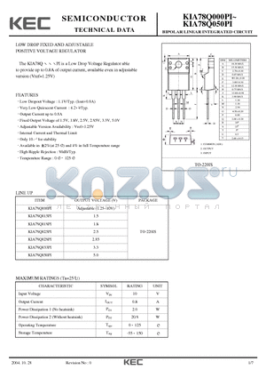 KIA78Q000PI datasheet - BIPOLAR LINEAR INTEGRATED CIRCUIT