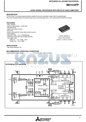 M61518FP datasheet - AUDIO SIGNAL PROCESSOR WITH REC/PLAY BACK AMPLIFIER