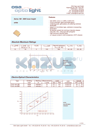 OLS-180MW-XD-T datasheet - Series 180 - 0805 lower height white