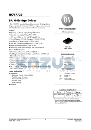 NCV7729 datasheet - 8A H-Bridge Driver