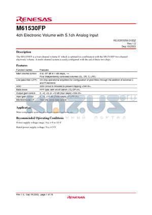 M61530FP datasheet - 4ch Electronic Volume with 5.1ch Analog Input