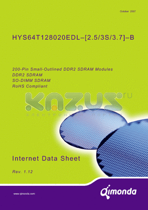 HYS64T128020EDL-3S-B datasheet - 200-Pin Small-Outlined DDR2 SDRAM Modules