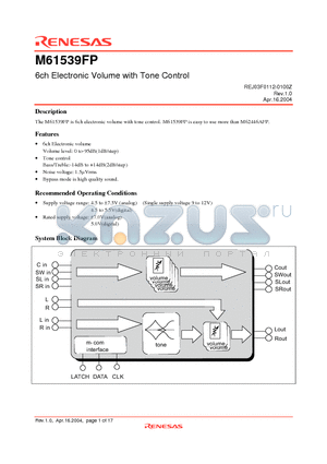 M61539FP datasheet - 6ch Electronic Volume with Tone Control