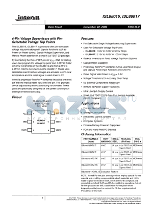 ISL88017IHTZ-T datasheet - 6-Pin Voltage Supervisors with Pin- Selectable Voltage Trip Points