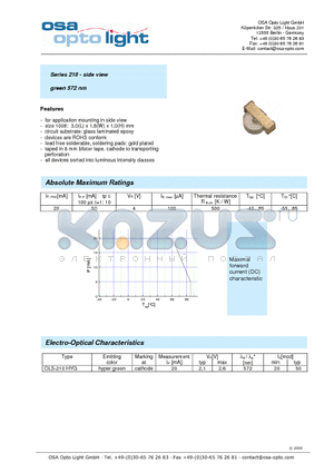 OLS-210HYG-X-T datasheet - Series 210 - side view green 572 nm