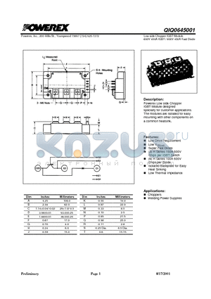 QIQ0645001 datasheet - Low side Chopper IGBT Module 600V 450A IGBT / 600V 450A Fast Diode